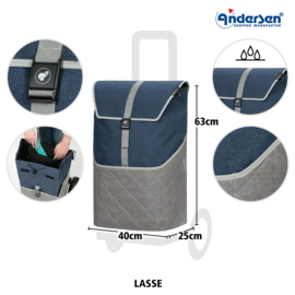Tas Lasse blauw, boodschappentas voor de boodschappenwagen van Andersen