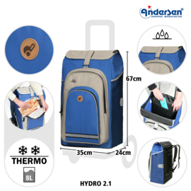 Tas Hydro 2.1 blauw, boodschappentas voor de boodschappenwagen van Andersen