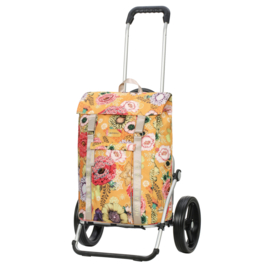Boodschappenwagen met grote 3-spaken wielen, Royal Shopper Basil Bloom geel