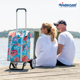Lichte in hoogte verstelbare boodschappenwagen van aluminium, Alu Star Shopper Basil Bloom blauw