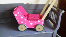 Poppenwagen roze stip