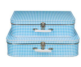 Logeerkoffer blauw met ruit 40 cm , mec19 (*)