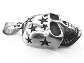 Edelstalen Skull Hanger Met Sterren  + Ketting