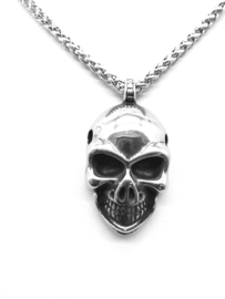 Edelstalen Skull Hanger Donkere Ogen + Ketting