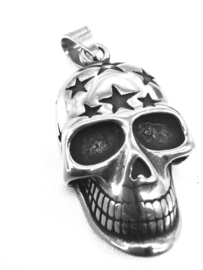 Edelstalen Skull Hanger Met Sterren  + Ketting