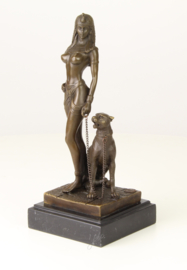 Bronzen Beeld Cleopatra Met Panter