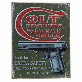 Metalen plaat groot 3. Colt revolvers & automatic pistols