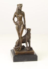 Bronzen Beeld Cleopatra Met Panter