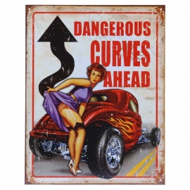 Metalen plaat groot . Dangerous curves ahead