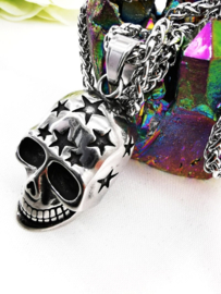 Edelstalen Skull Hanger Puntig Design + Ketting