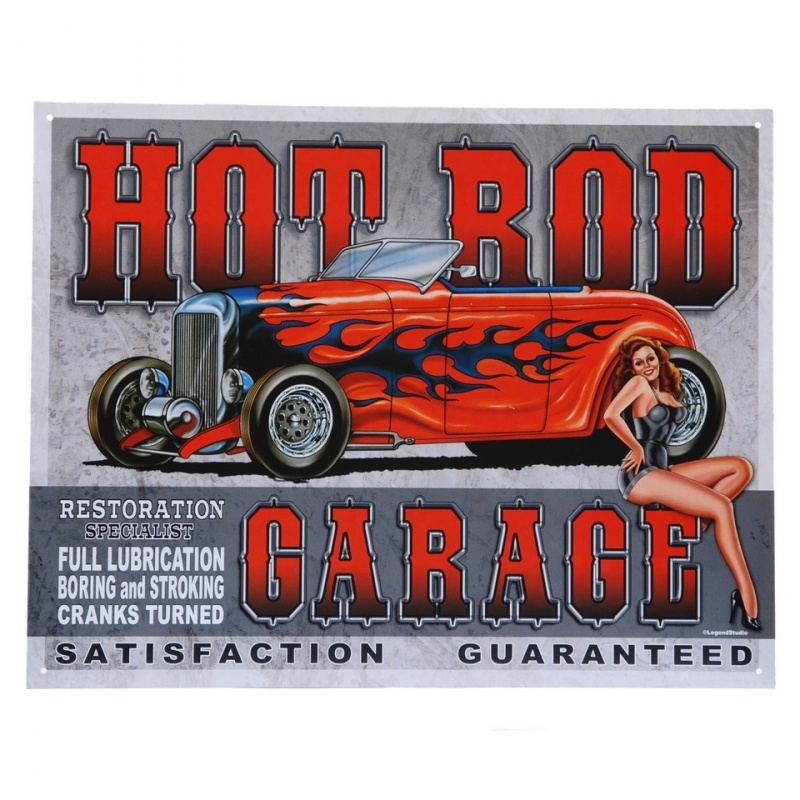 Metalen plaat groot 42. Hot Rod garage