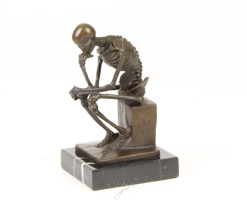 Rodin de Denker Skelet Bronzen Beeld 15 cm