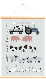 Schoolplaat boerderijdieren tellen blauw  50x70 cm