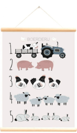 Schoolplaat boerderijdieren tellen roze 50x70 cm