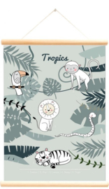 Schoolplaat wilde dieren tropics groen 50x70 cm