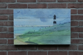 Aquarel Vuurtoren Breskens op steigerhouten pallet