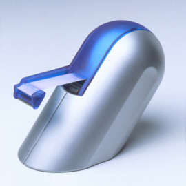 Twintape Tape Dispenser / Plakband houder met afneembare plak unit en zware voet, zilver met blauw