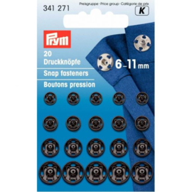 Prym aannaaidrukkers  assortiment zwart 6 - 11 mm.