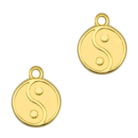 Yin & Yang goud  15 mm. 1 stuks