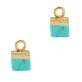 Hanger cube turquoise-gold 1 stuks