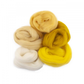 Europese Merino Lontwol mix set wit-geel