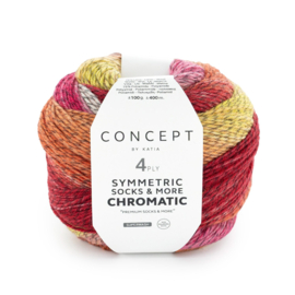Katia Concept SYMMETRIC SOCKS & MORE - CHROMATIC 202 - Rood-Geel-Kauwgom roze