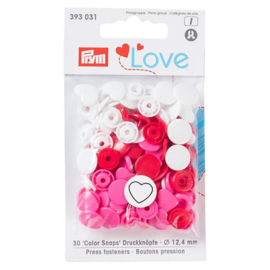 PRYM LOVE DRUKKNOPEN HART 12,4MM WIT-ROOD-ROZE