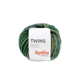 Katia Twins 155 - Blauw-Grijs-Mosterdgeel-Wijnrood
