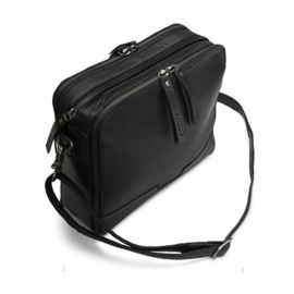 MUUD Cathy. Handgemaakt leren schoudertas 28 x 22 x 7 cm - kleur black