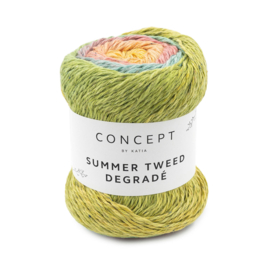 Katia Concept Summer Tweed Degradé 100 - Turquoise-Pistache-Geel-Kauwgom roze