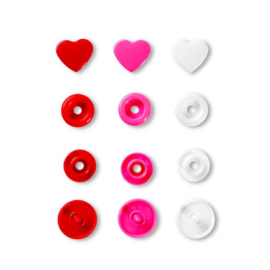 PRYM LOVE DRUKKNOPEN HART 12,4MM WIT-ROOD-ROZE