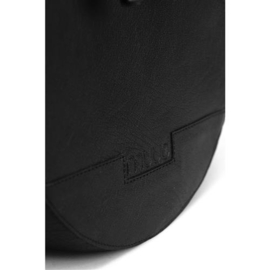 MUUD Bella. Handgemaakt leren ronde schoudertas Ø23x9cm - kleur black