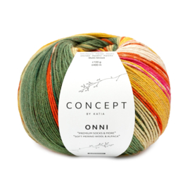 Katia Concept Onni Socks 402 - Groen-Oranje-Fuchsia-Oker