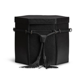 MUUD Evita XL. Handgemaakt leren 6 kantige handwerk opbergdoos 22x22x26cm - kleur black
