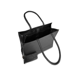 MUUD Bina XL. Handgemaakt leren shopper met afneembare portemonnee 35x43x18cm - kleur black