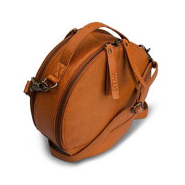 MUUD Bella. Handgemaakt leren ronde schoudertas Ø23x9cm - kleur WHISKY