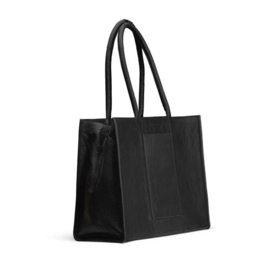 MUUD Bina XL. Handgemaakt leren shopper met afneembare portemonnee 35x43x18cm - kleur black