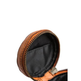 MUUD Helsinki. Handgemaakt leren ronde kubus voor handwerk accessoires 5.5x7.5cm - kleur WHISKY