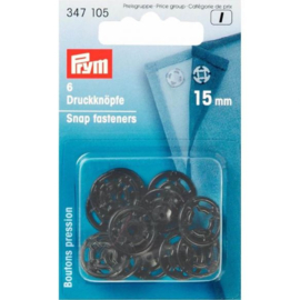 PRYM 347105 AANNAAIDRUKKNOOP KUNSTSTOF ROND 15MM ZWART