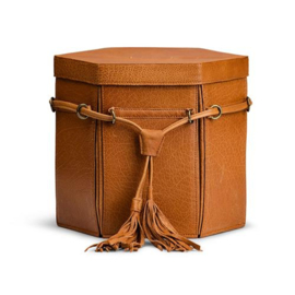 MUUD Evita XL. Handgemaakt leren 6 kantige handwerk opbergdoos 22x22x26cm - kleur WHISKY