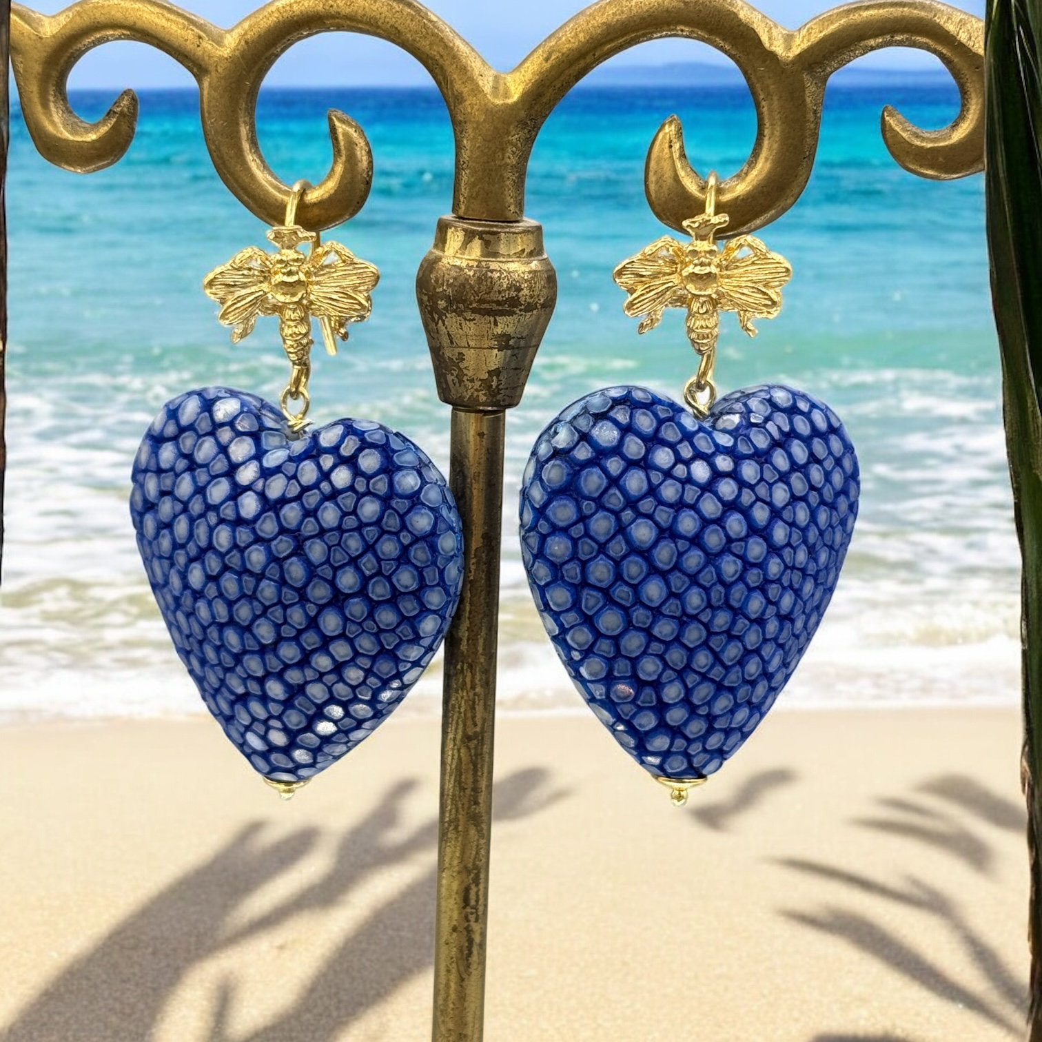 Vermeil oorbellen blauw roggenleer