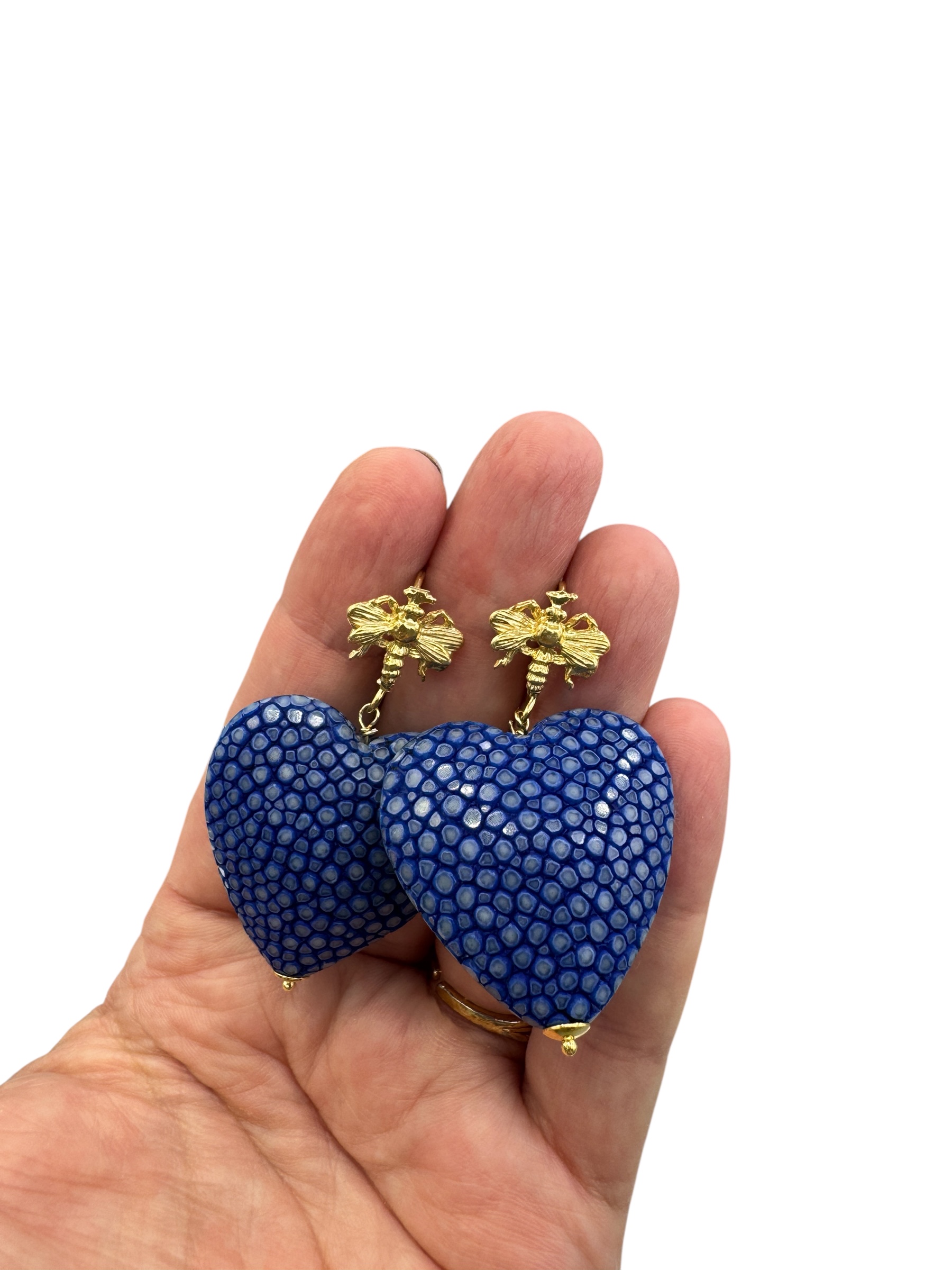 Vermeil oorbellen blauw roggenleer