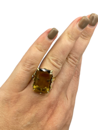 Ring kristal smokey bruin