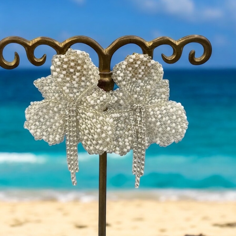 Snowy white and strass earrings