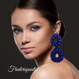 Couture oorbellen double drop blue