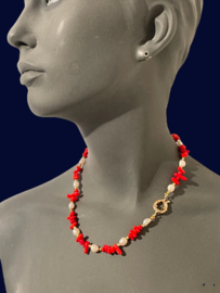 Korte ketting koraal en parels