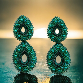 Couture oorbellen double drop green