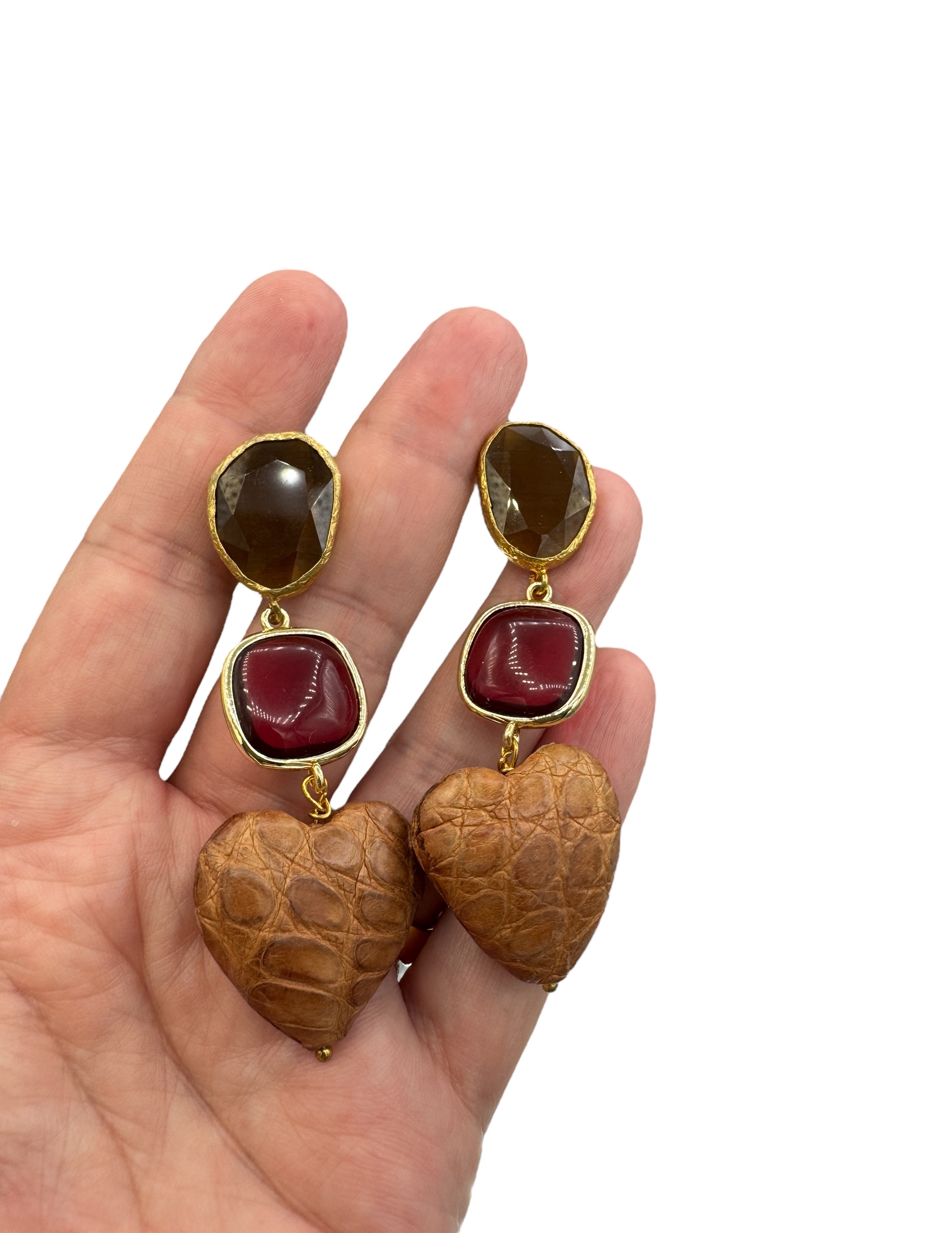 Multi oorbellen croco hearts