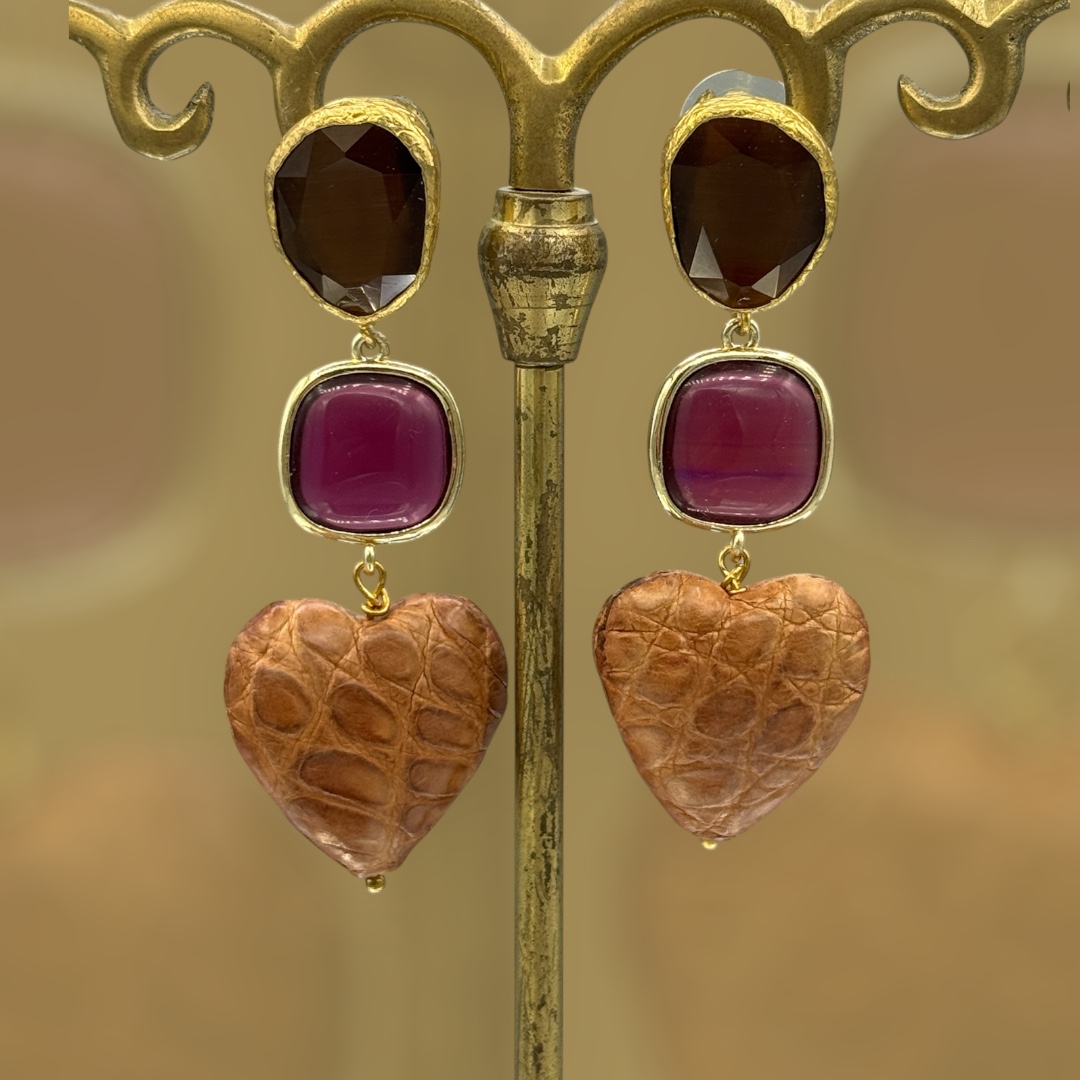 Multi oorbellen croco hearts
