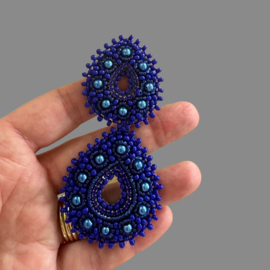 Couture oorbellen double drop blue